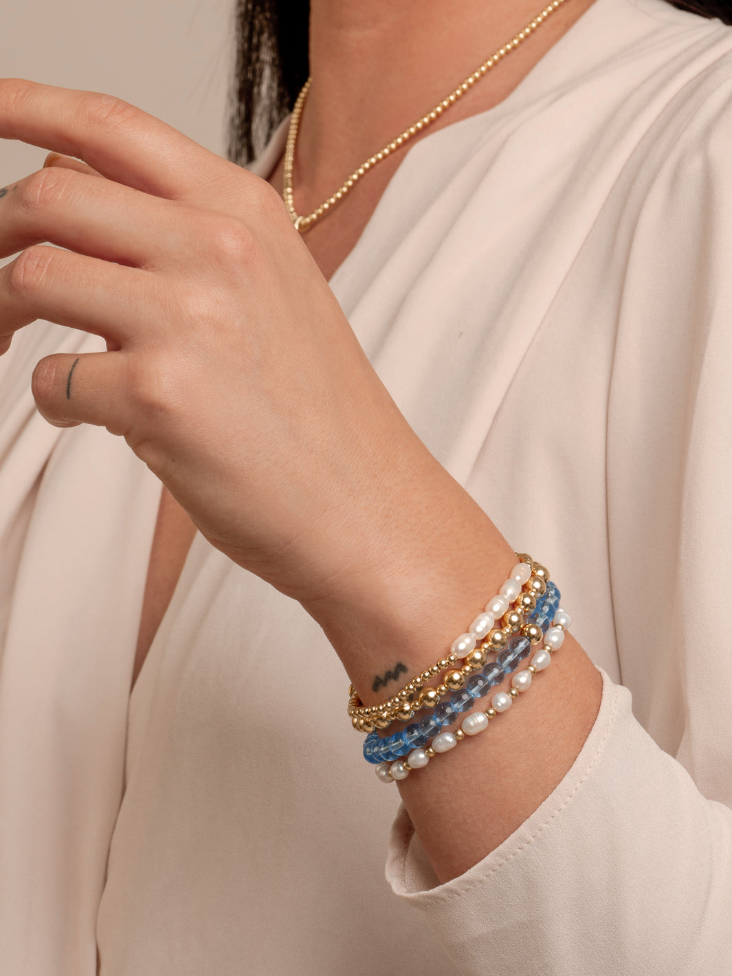 Aquamarine Quartz Bold Mix Interstellar Armbanden Stack | Goudkleurig