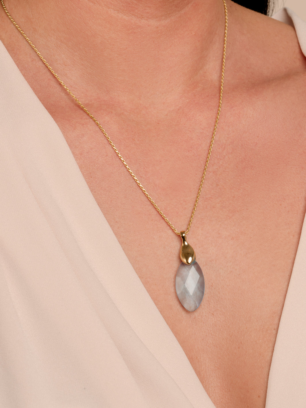 Aquamarine Quartz Leaf ketting edelsteen