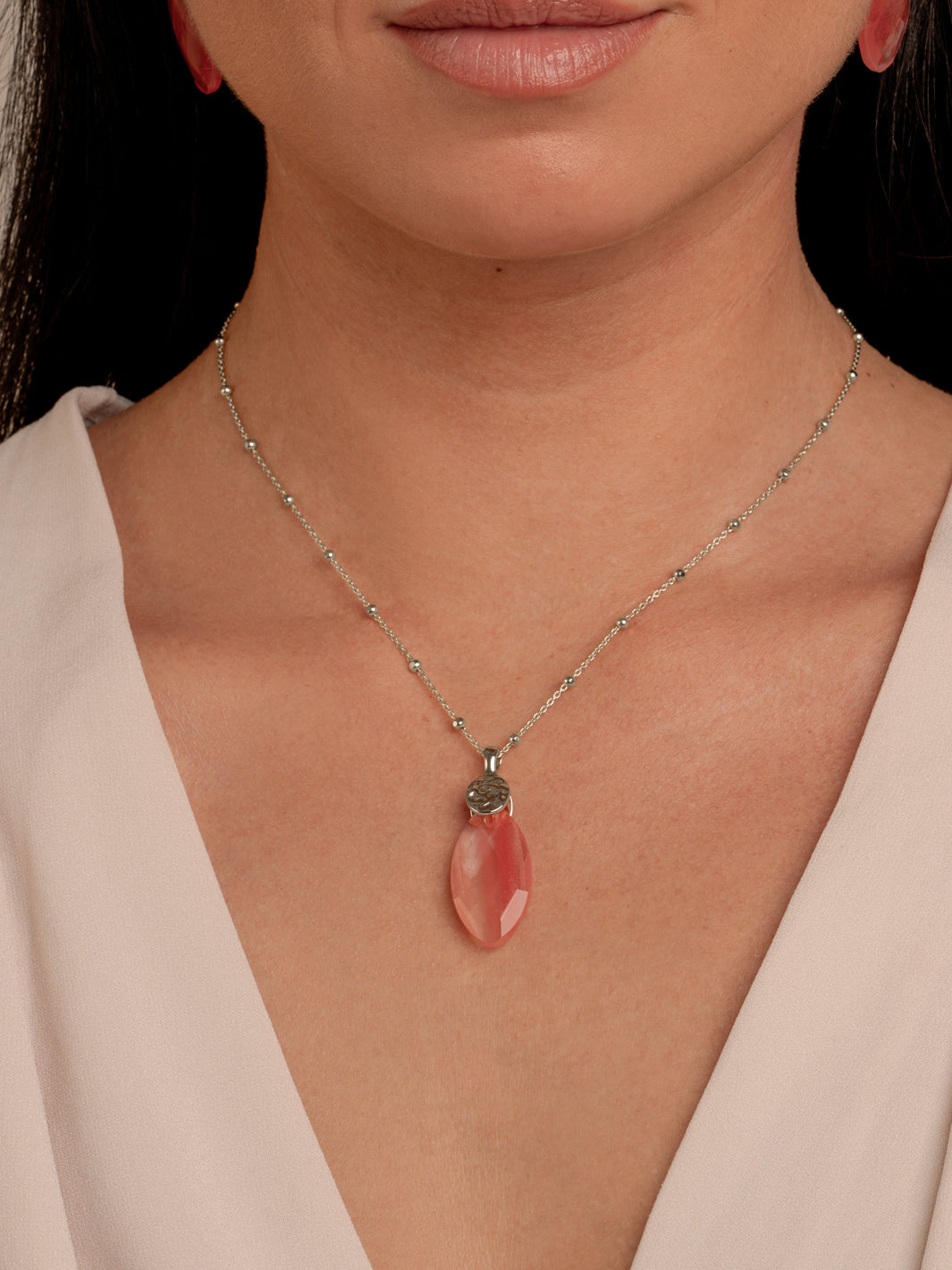 Cherry Quartz Leaf Fuse Ketting Set | Zilver