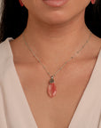 Cherry Quartz Leaf Fuse Ketting Set | Zilver