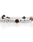 Tiger Eye Cushion Cut Saturn Armbanden Stack | Zilver