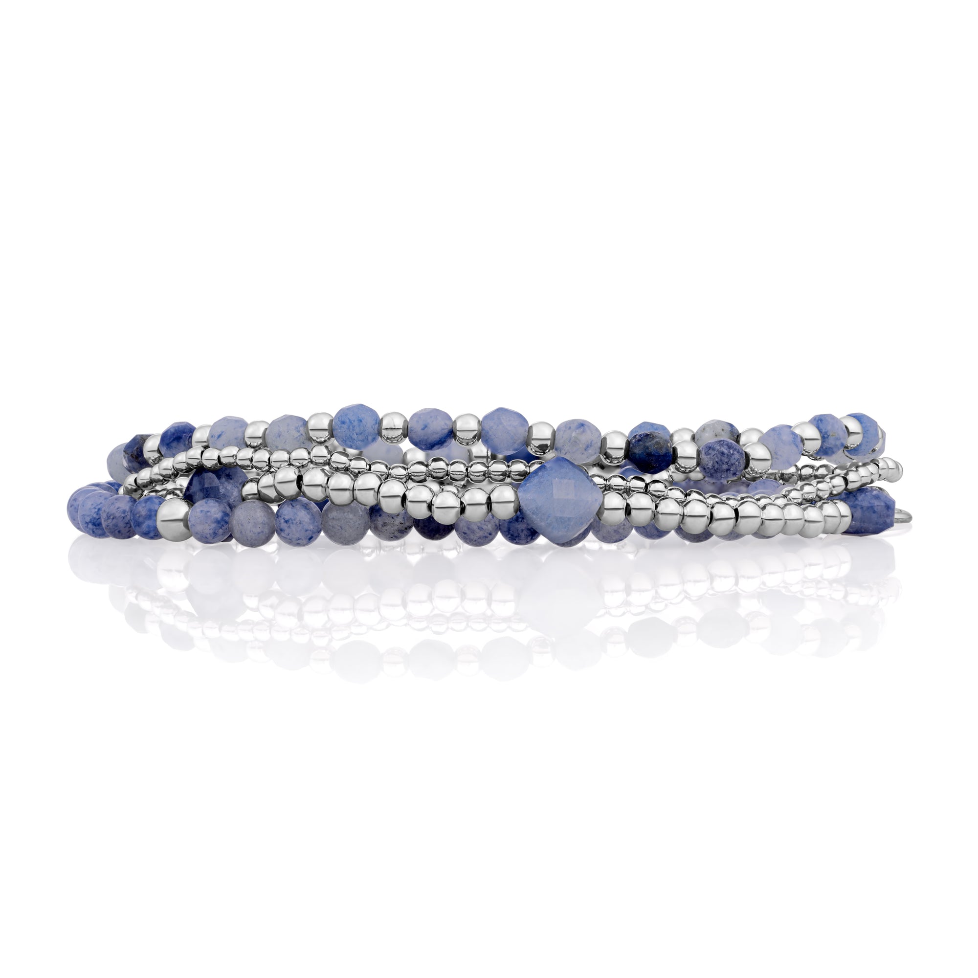 Blue Aventurine Cushion Cut Saturn Armbanden Stack | Zilver