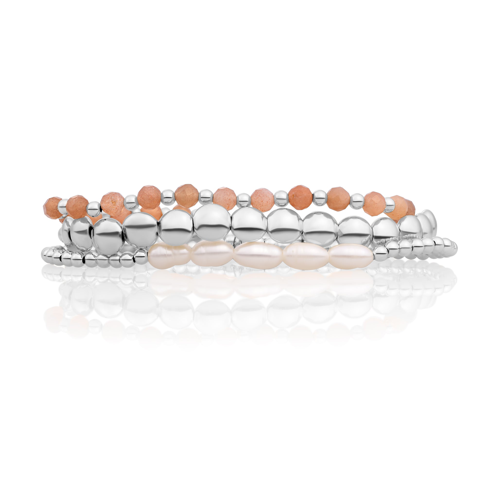 Pearl Sunstone Bubble Armbanden Stack | Zilver