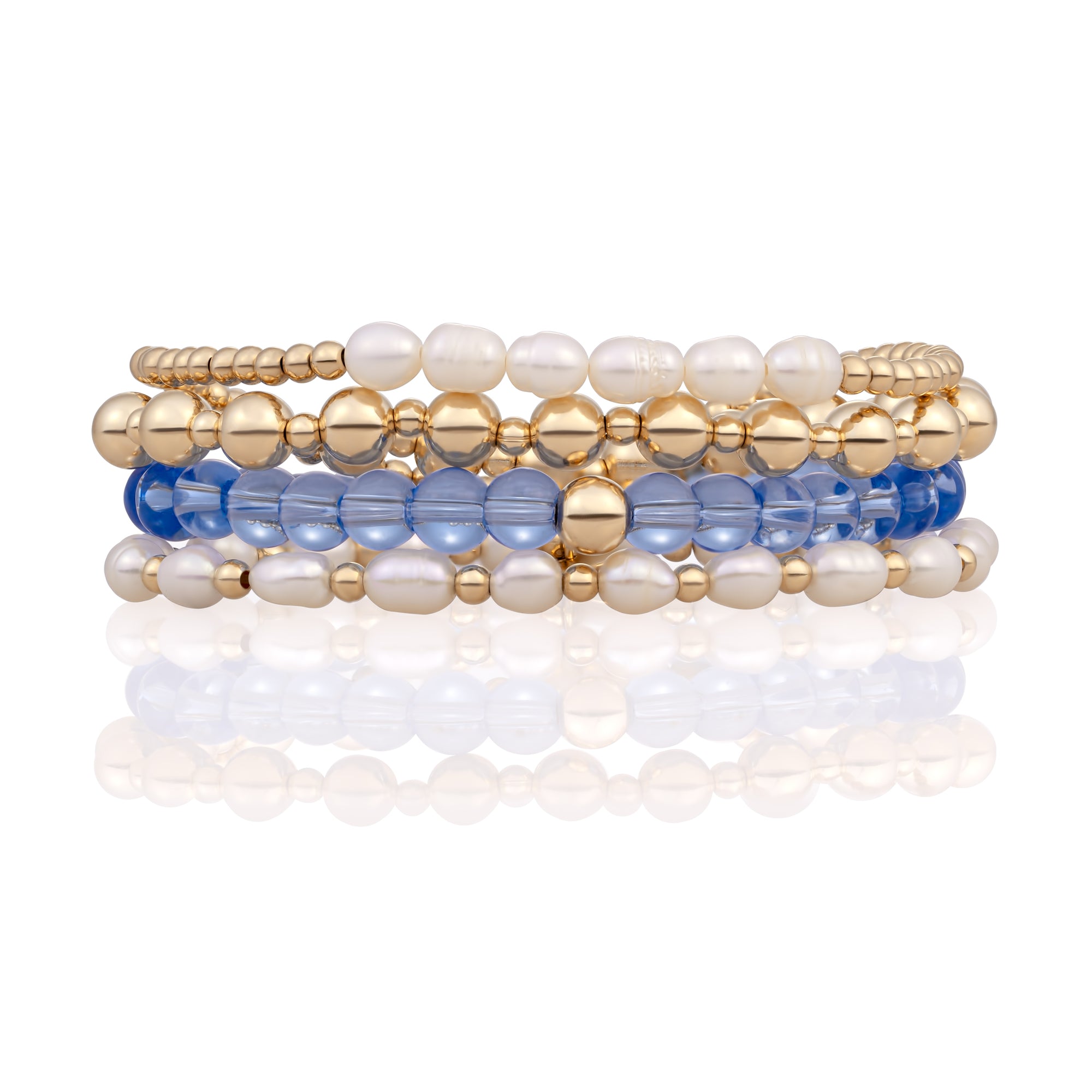 Aquamarine Quartz Bold Mix Interstellar Armbanden Stack | Goudkleurig