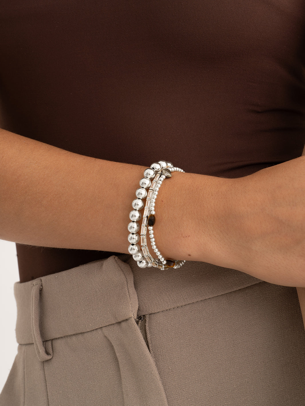 Tiger Eye Cushion Cut Saturn Armbanden Stack | Zilver