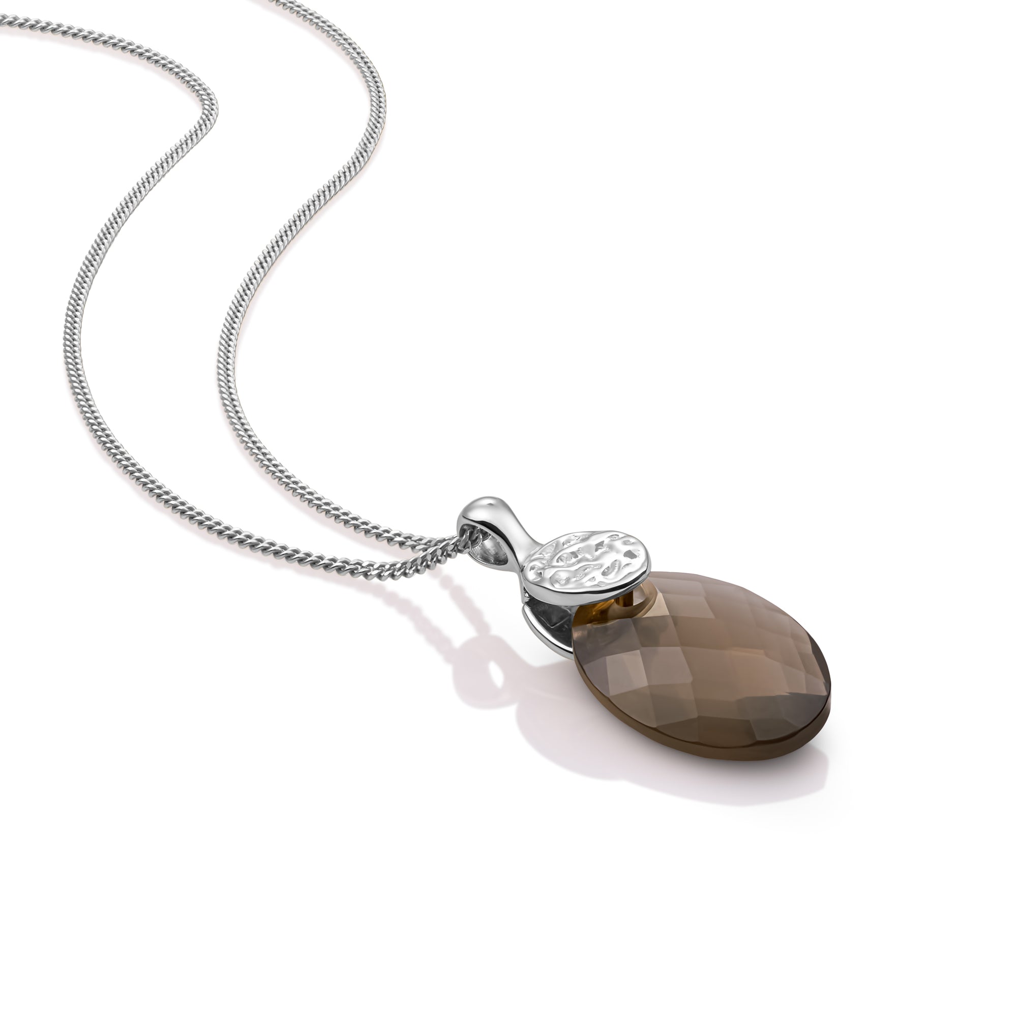 Smoky Quartz Medium Oval Fuse Curb Ketting Set | Zilver