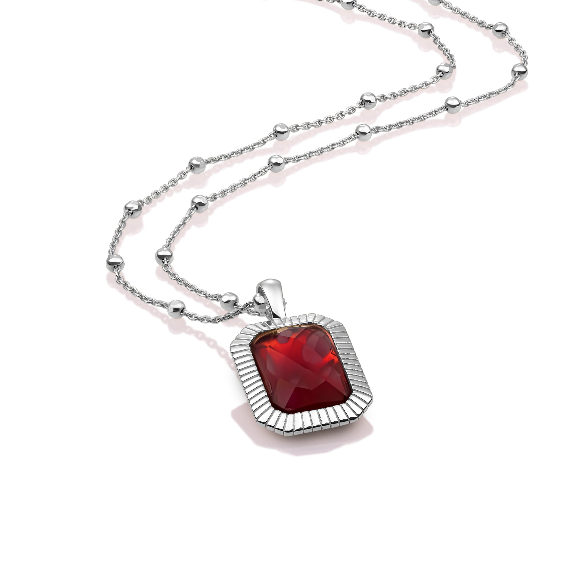 Ruby Quartz Baguette Amulet Ketting Set | Zilver