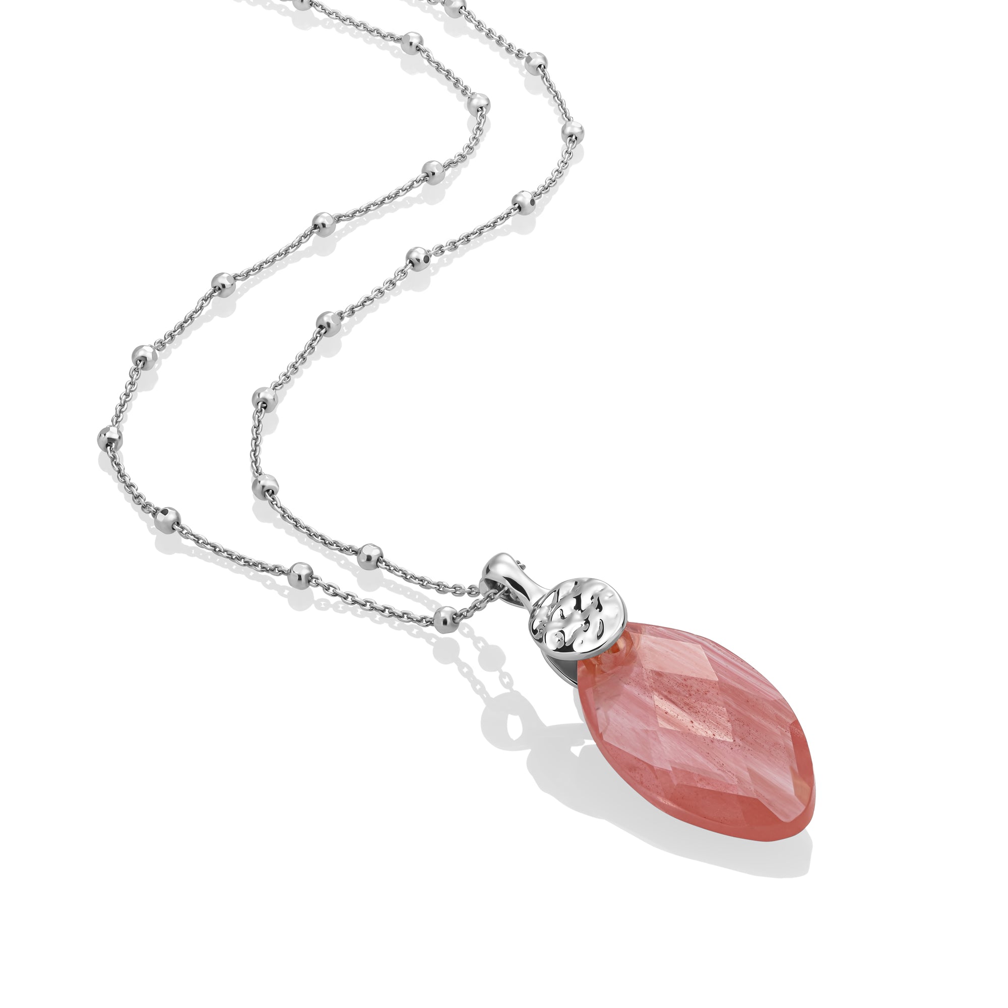 Cherry Quartz Leaf Fuse Ketting Set | Zilver
