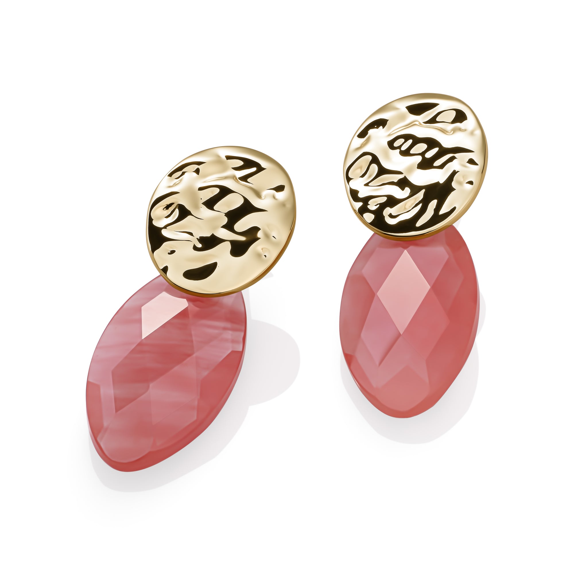 Cherry Quartz Leaf Fuse Oorbellen Set | Goudkleurig