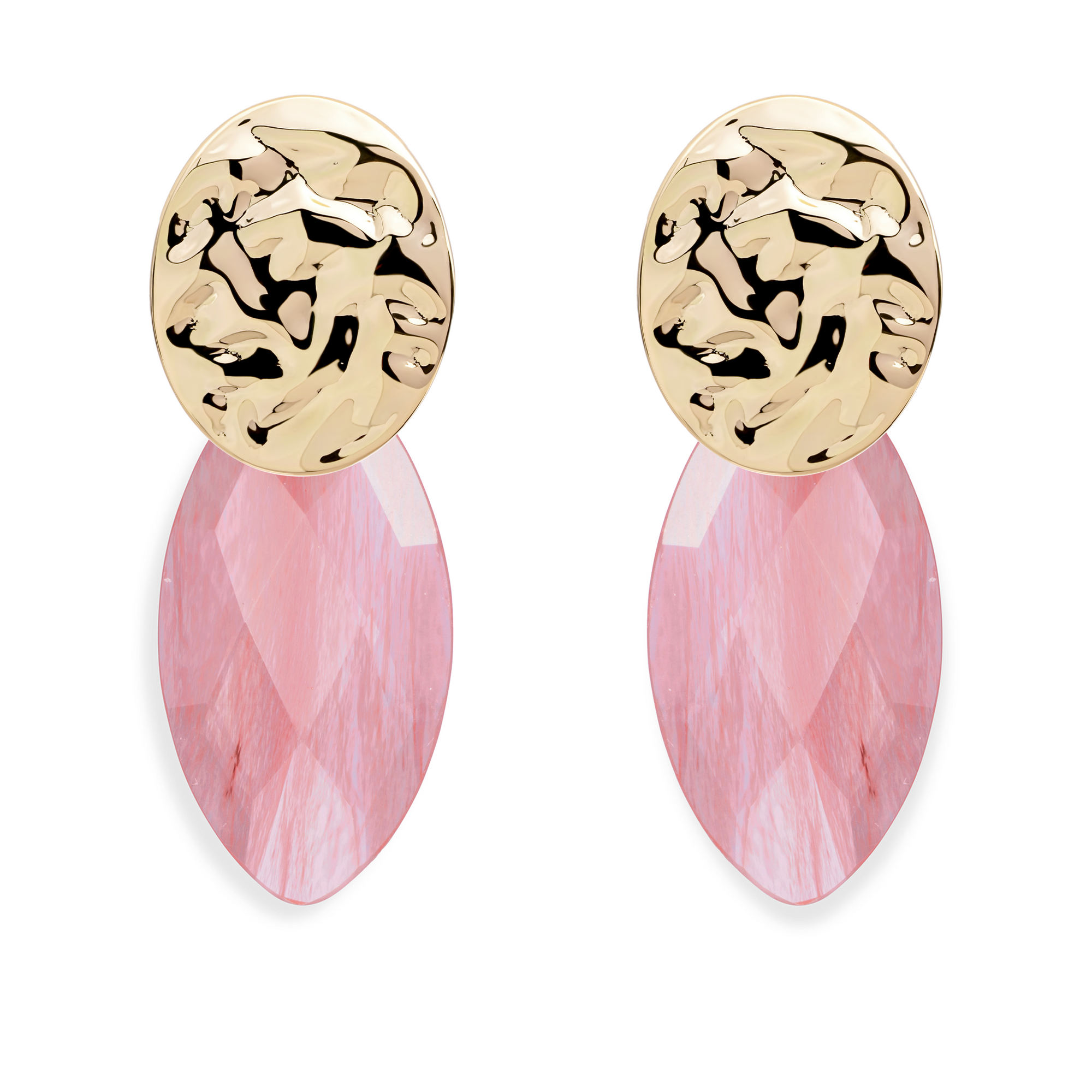 Cherry Quartz Leaf Fuse Oorbellen Set | Goudkleurig