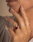 Edge Ring Fuchsia Quartz | 9 karaat