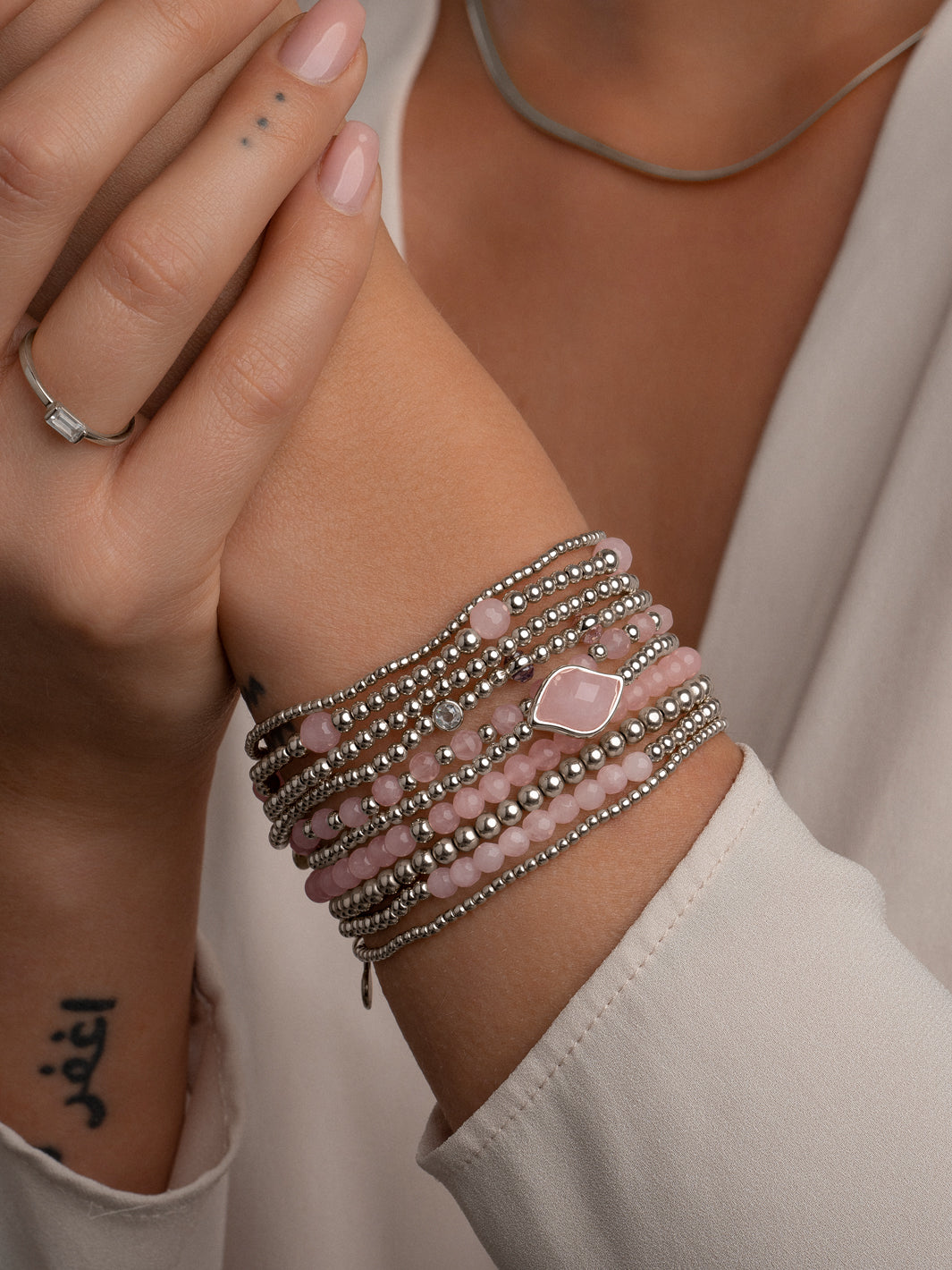 Kralenarmband met CZ stenen en zilveren kralen