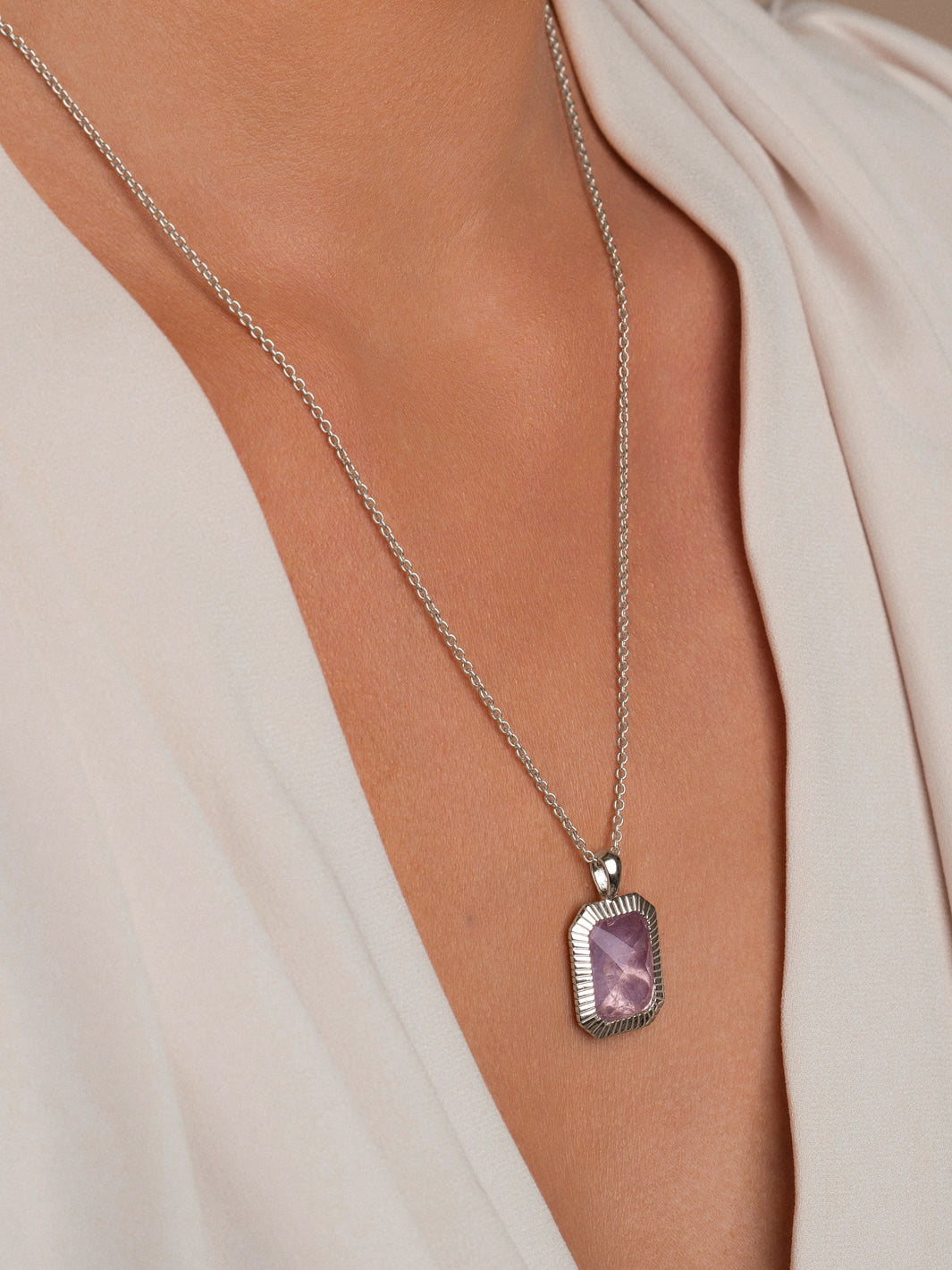 zilverkleurige amethist ketting voor dames van Sparkling
