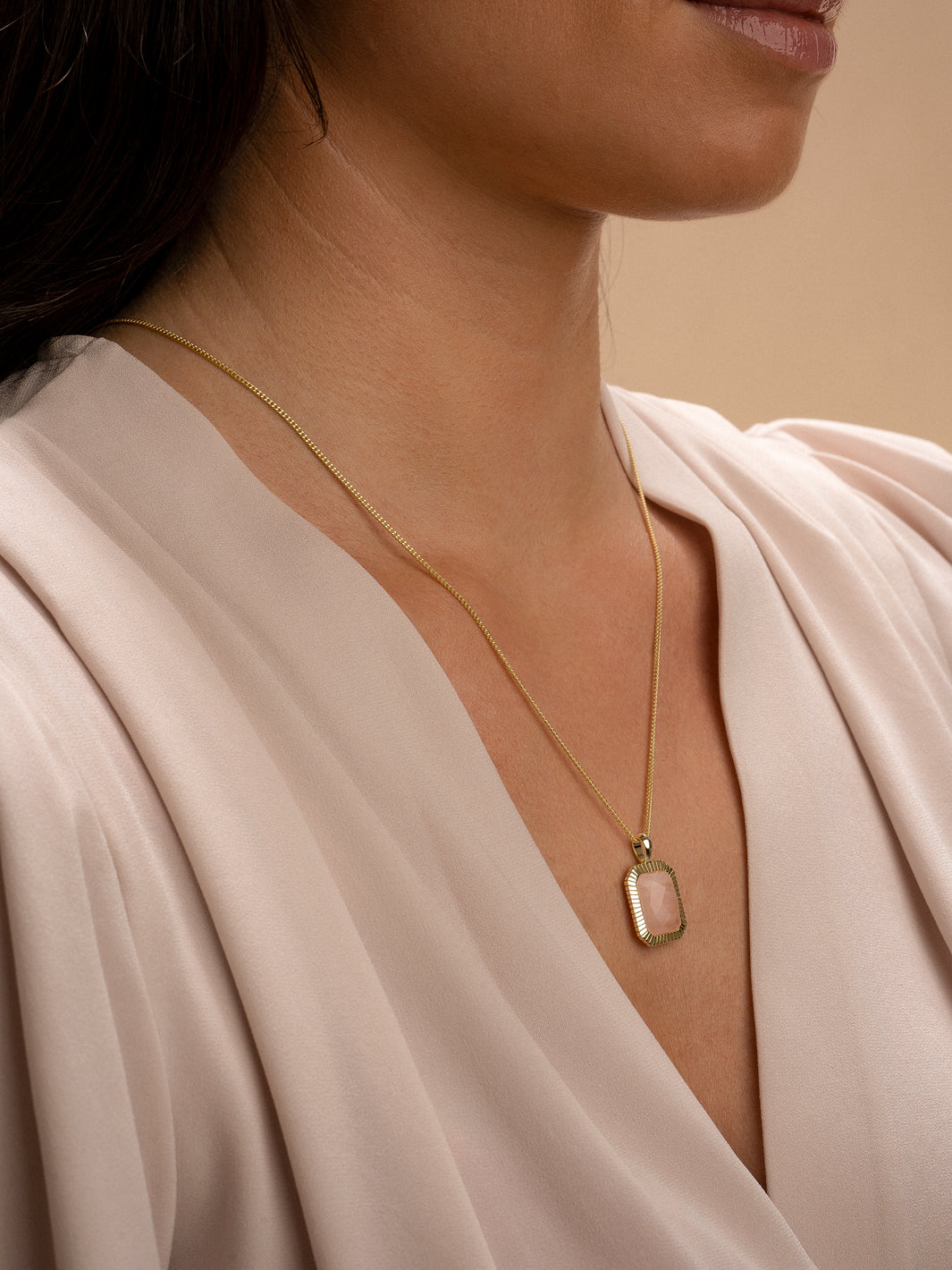Sparkling Jewels ketting sieraad gourmet schakelketting met baguette rose quartz pendant