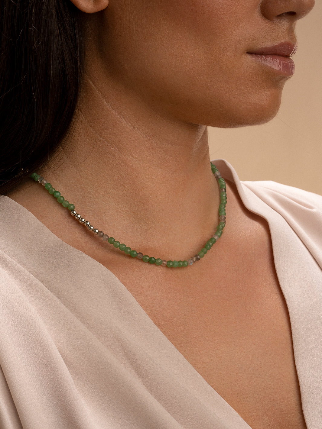 Link Ketting Green Aventurine & Labradorite zilver