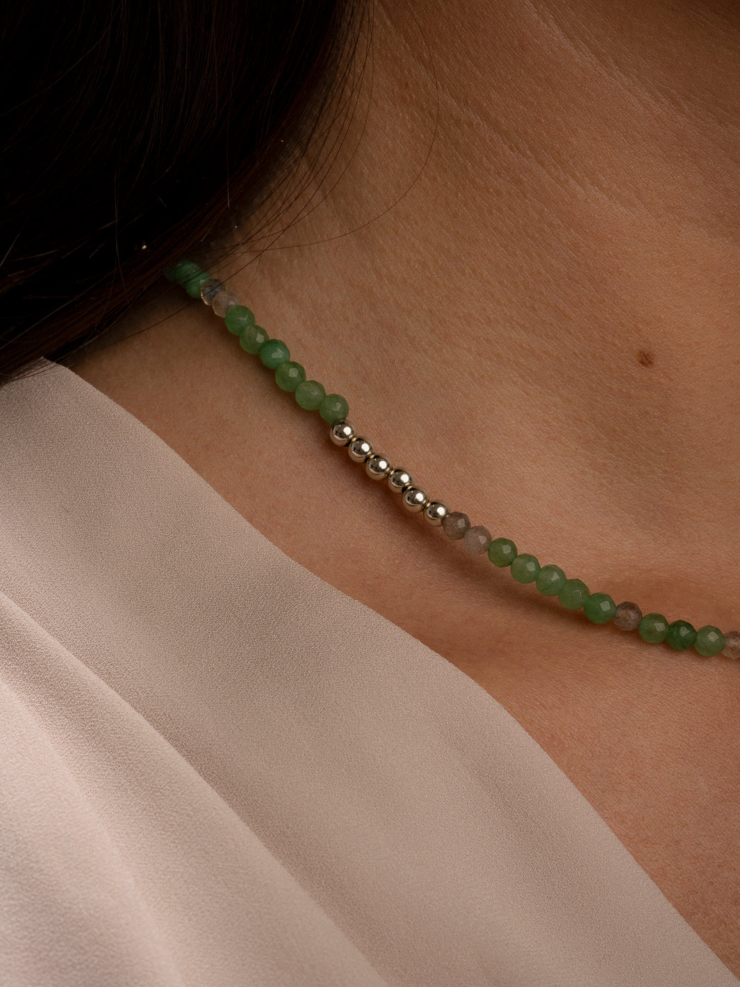 Link Ketting Green Aventurine & Labradorite zilver