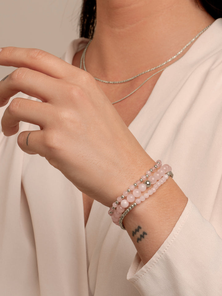 Rose Quartz Basic Mix Bracelets Stack | Silber