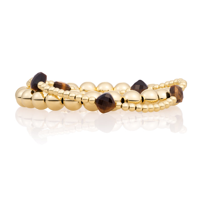 Tiger Eye Cushion Cut Saturn Armbanden Stack | Goudkleurig