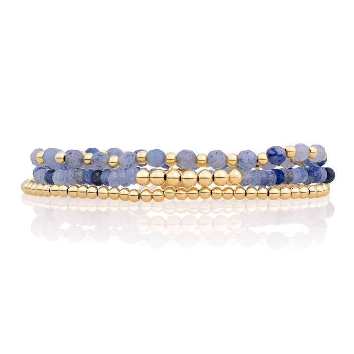 Blue Aventurine Reverse Universe Saturn Armbanden Stack | Goudkleurig