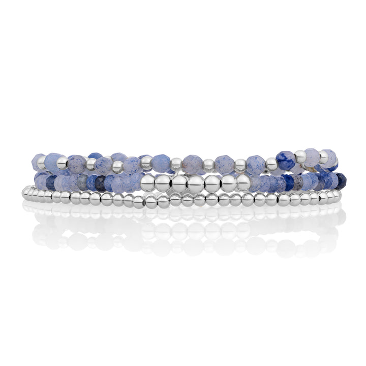 Blue Aventurine Reverse Universe Saturn Armbanden Stack | Zilver