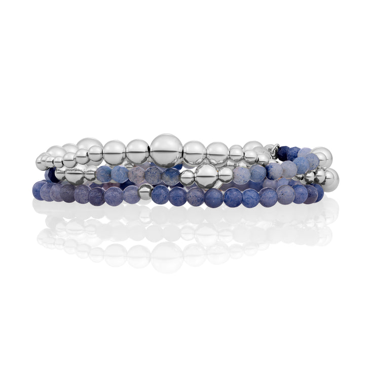 Blue Aventurine Wave Bold Mix Armbanden Stack | Zilver