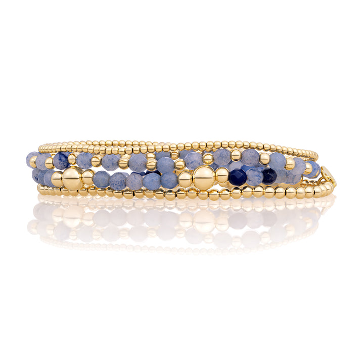 Blue Aventurine Interstellar Saturn Armbanden Stack | Goudkleurig