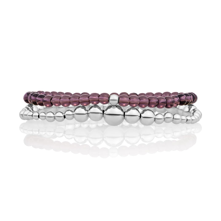 Aubergine Quartz Wave Saturn Armbanden Stack | Zilver