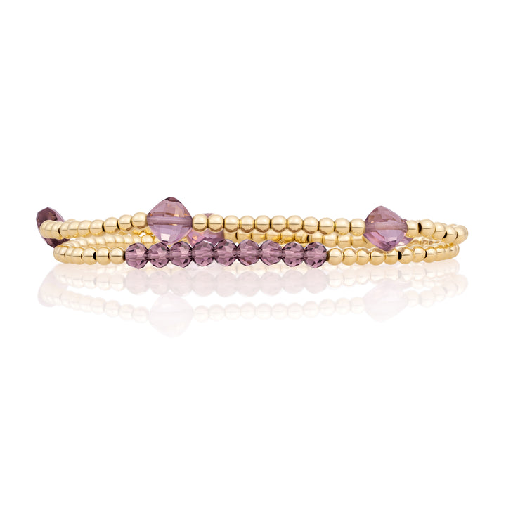 Aubergine Quartz Cushion Cut Universe Armbanden Stack | Goudkleurig