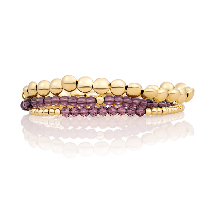 Aubergine Quartz Universe Bubble Armbanden Stack | Goudkleurig