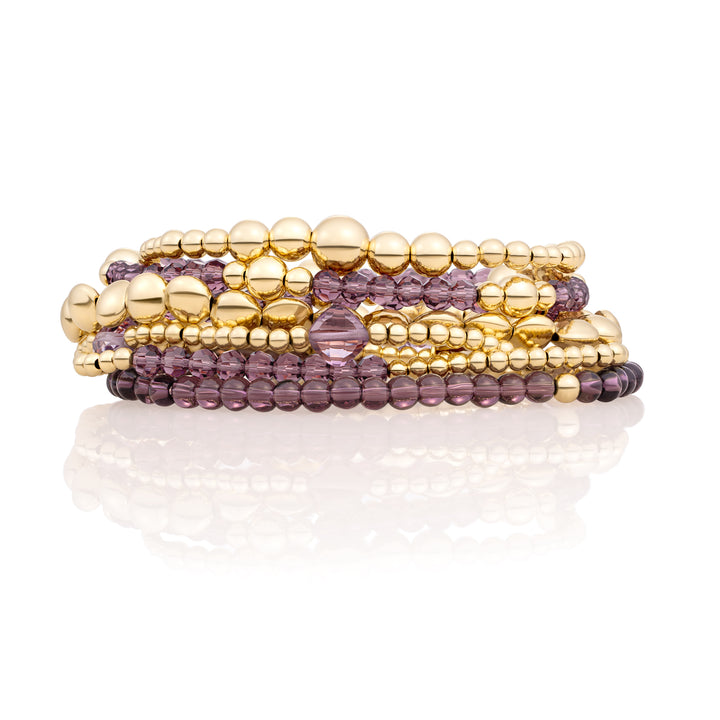 Aubergine Quartz Wave Mix Bubble Armbanden Stack | Goudkleurig