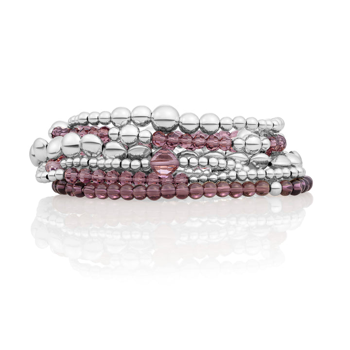 Aubergine Quartz Wave Mix Bubble Armbanden Stack | Zilver