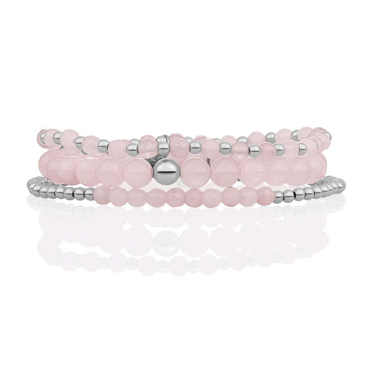 Rose Quartz Basic Mix Bracelets Stack | Silber