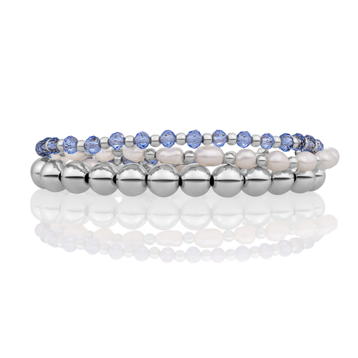 Aquamarine Quarz & Perle Interstellar Bracelets Stack | Silber