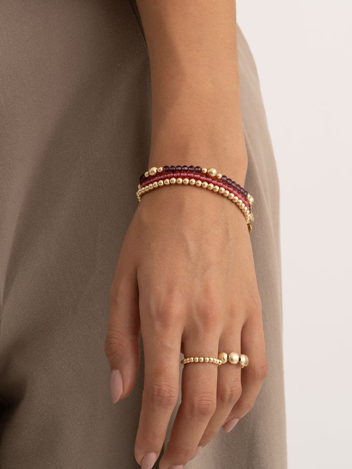 Aubergine & Fuchsia Quartz Bold Mix Saturn Armbanden Stack | Goudkleurig