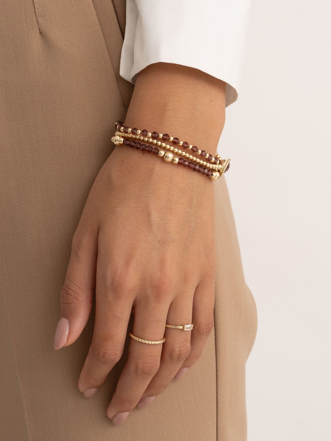 Aubergine Quartz Bold Mix Twist Armbanden Stack | Goudkleurig