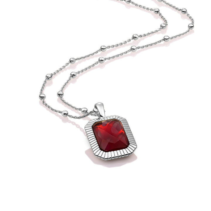 Ruby Quartz Baguette Amulett Halskette Set | Silber