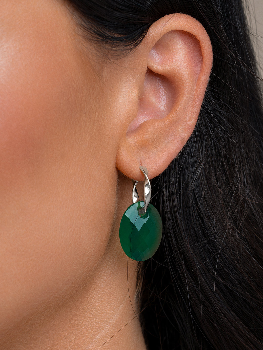 Sparkling Oorbel Edelteen Green Onyx Medium Oval