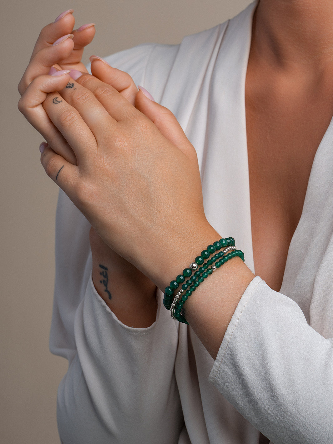 Groene Onyx Saturn Armband Small #kleur_zilver