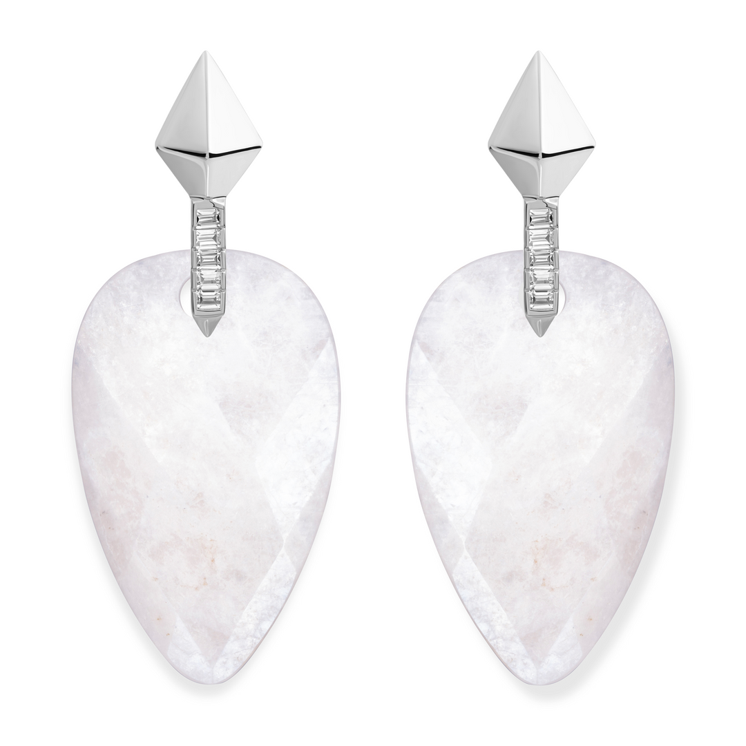 Mondsteinblüten -Pyramidenkante Ohrringe Set | Silber