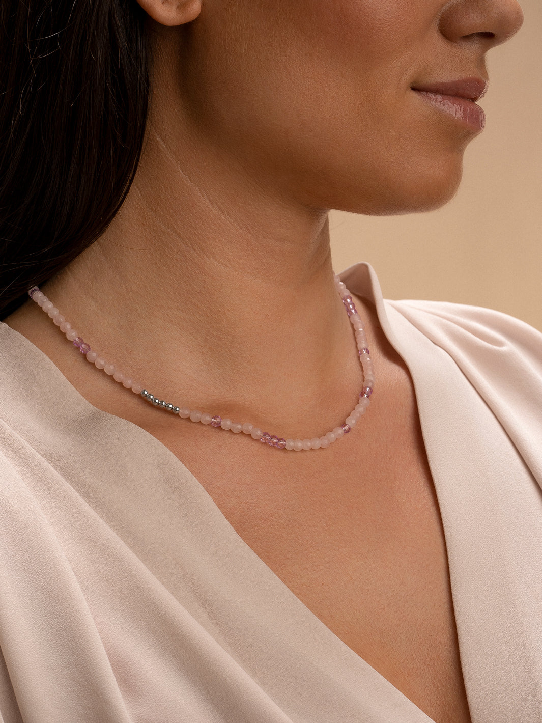 Link Ketting Rose Quartz &amp; Violet Quartz zilver