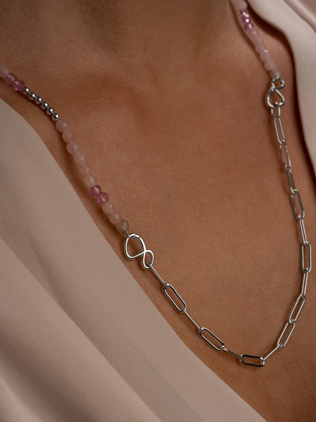 Link Ketting Rose Quartz &amp; Violet Quartz zilver